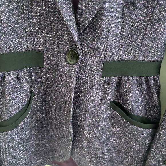 Nanette Lepore Wool Blend Purple Tweed Blazer Twee Academia Preppy Elbow Patch 2 - Picture 4 of 9